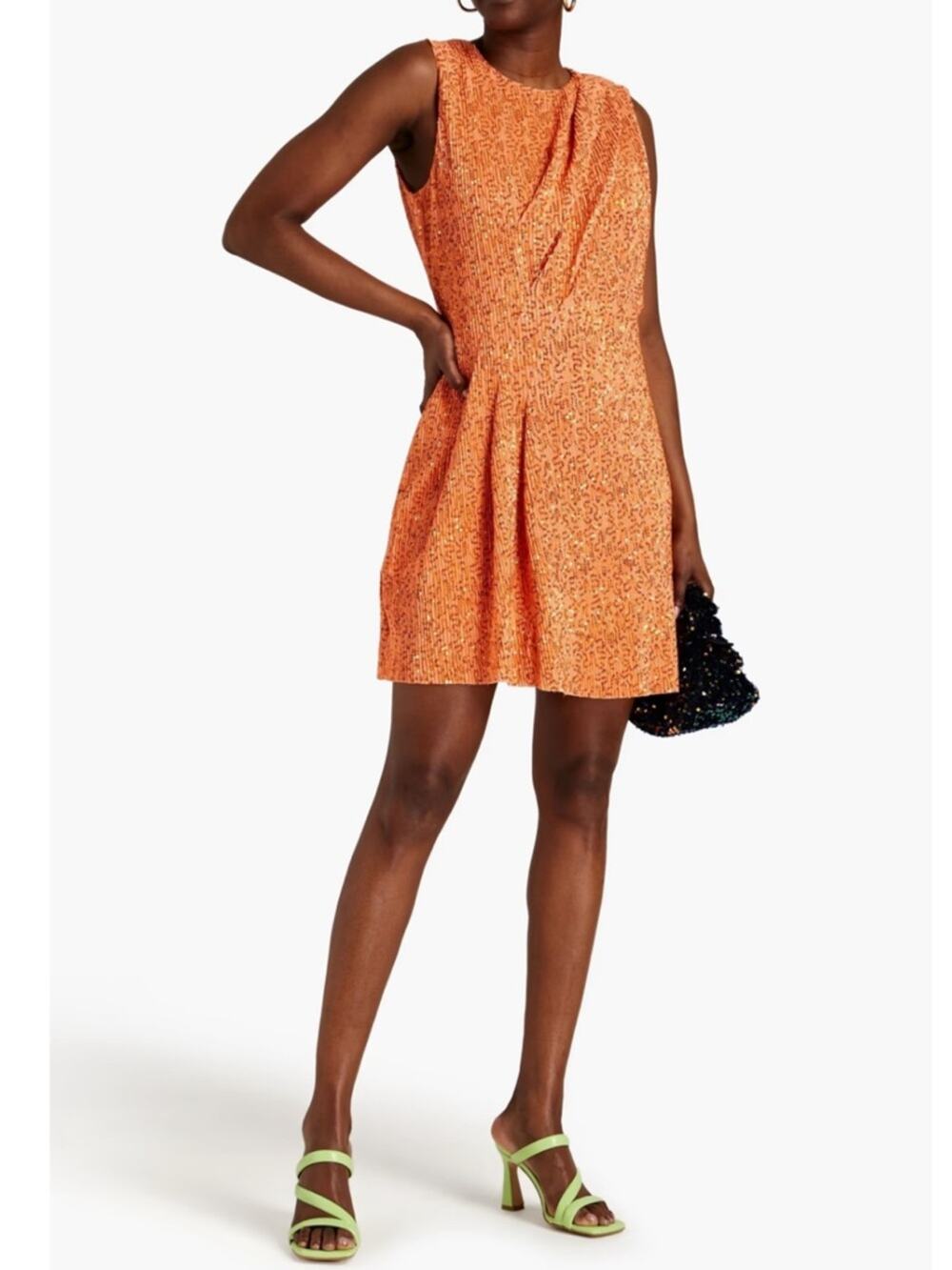 NWT Stine Goya Louiza sequined metallic knitted mini dress‎ orange sz L